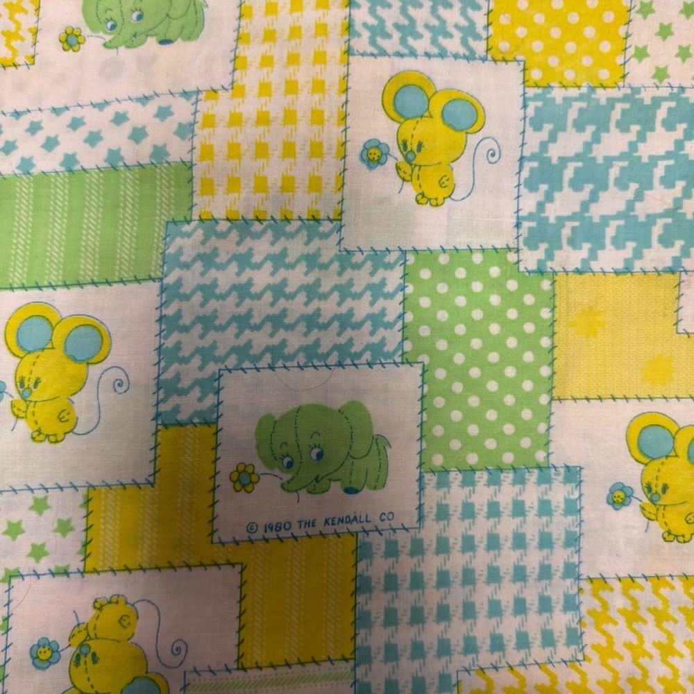 Vintage 1980 The Kendall Co Crib Sheet Elephant Mouse Flower Unisex